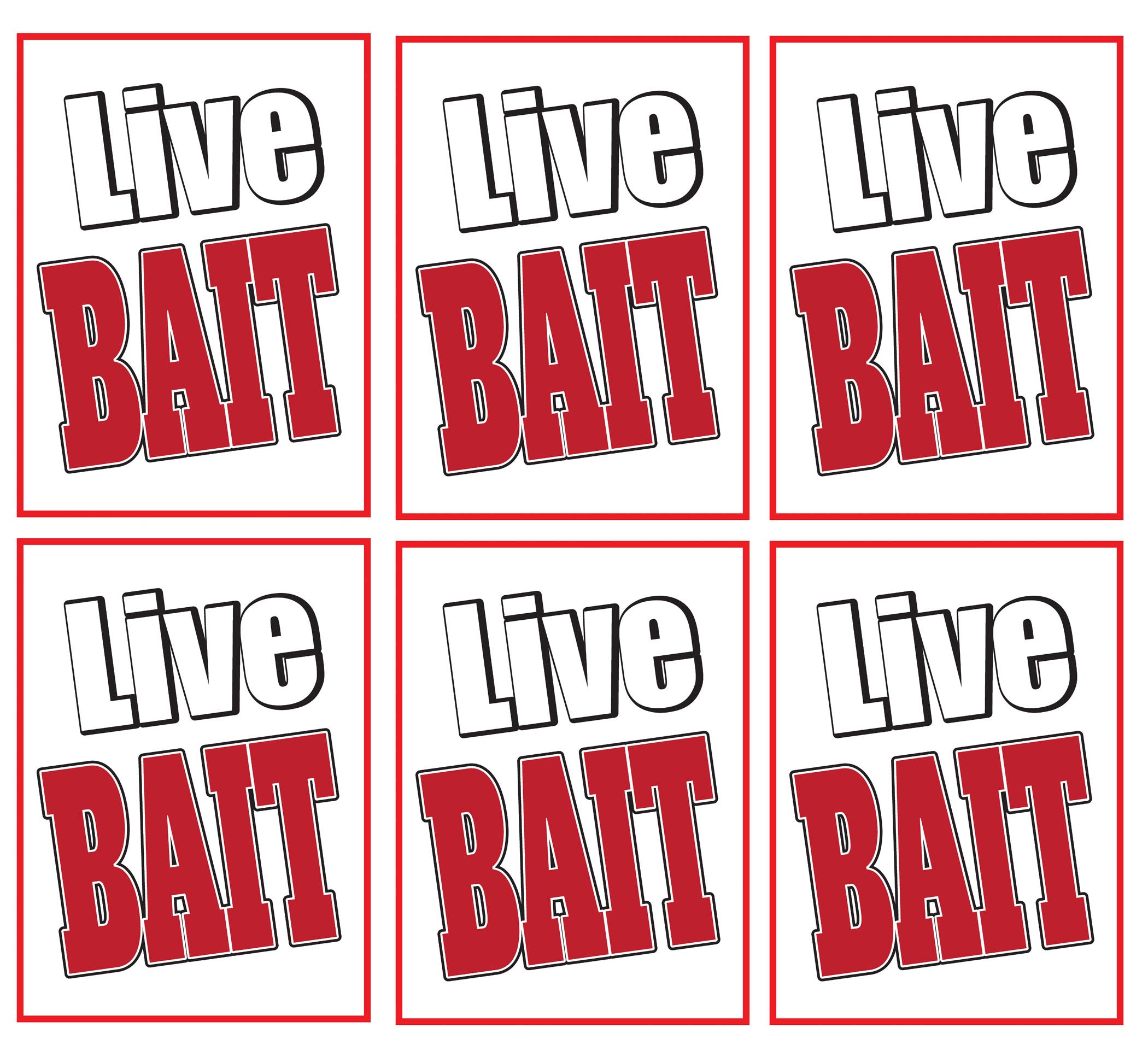 Live Bait Store Window Display Paper Signs; 18w x 24h - 6 Pack